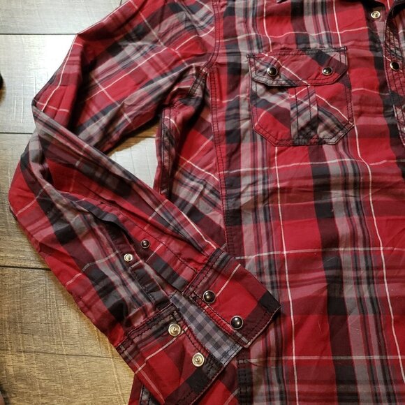 INC International Concepts Plaid Pearl Snap Shirt - Picture 2 of 4